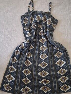 sonoma ♡ linen blend aztec midi dress xl extra large coastal summer festival